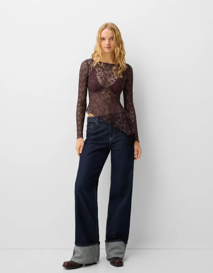 Long sleeve blonde lace top