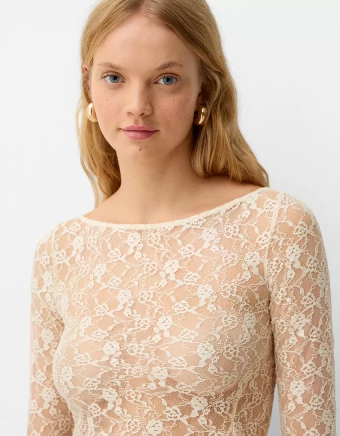 Long sleeve blonde lace top