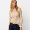 Long sleeve blonde lace top