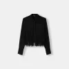 Long sleeve chiffon shirt with fringing