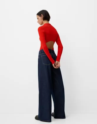 Long sleeve cut-out polo collar bodysuit