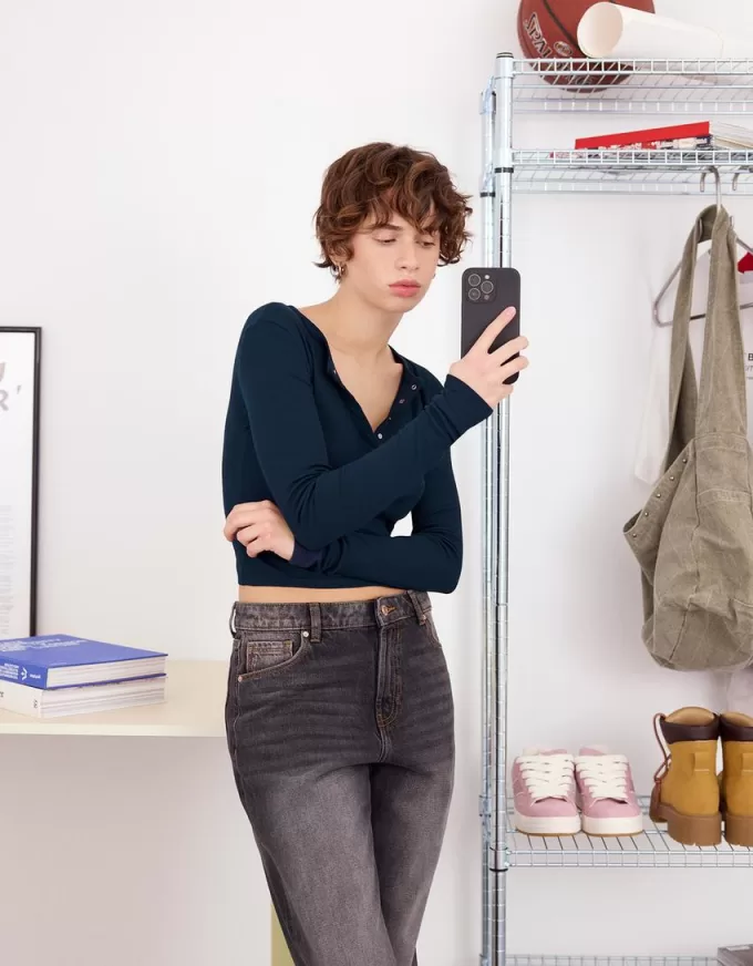 Long sleeve henley T-shirt