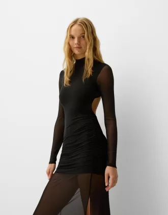 Long sleeve maxi tulle dress