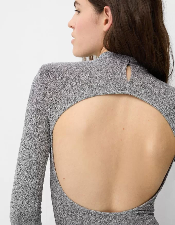 Long sleeve metallic thread bodysuit