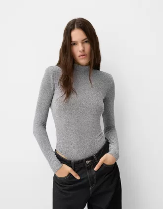 Long sleeve metallic thread bodysuit