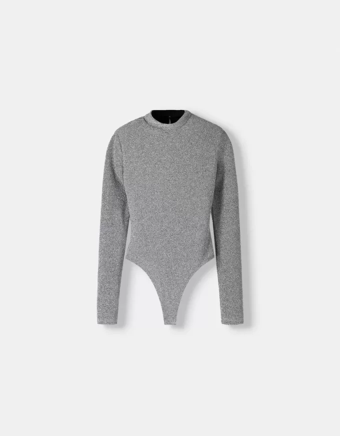 Long sleeve metallic thread bodysuit
