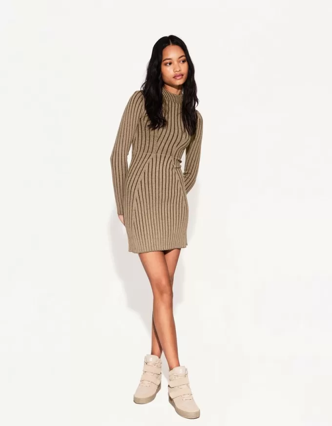 Long sleeve mini ribbed dress