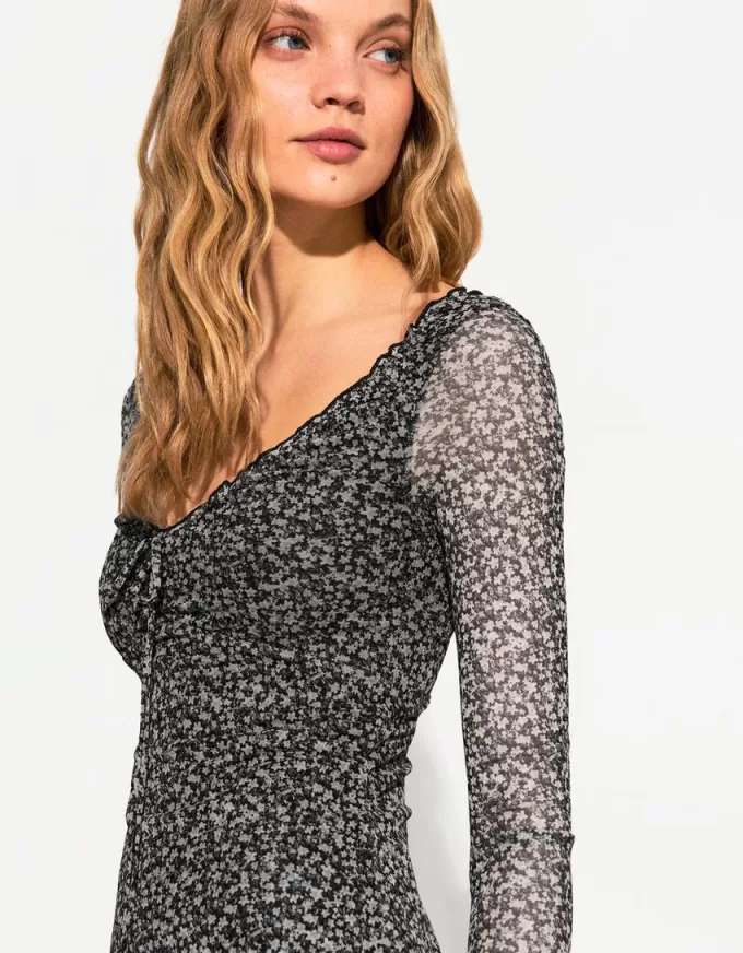 Long sleeve printed mini dress