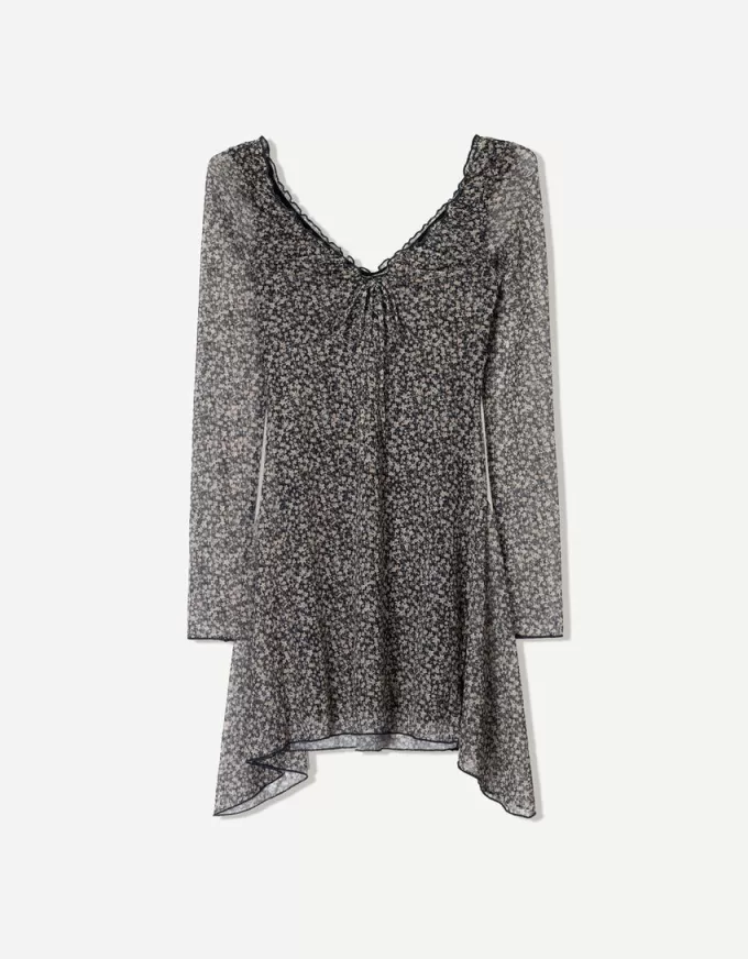 Long sleeve printed mini dress