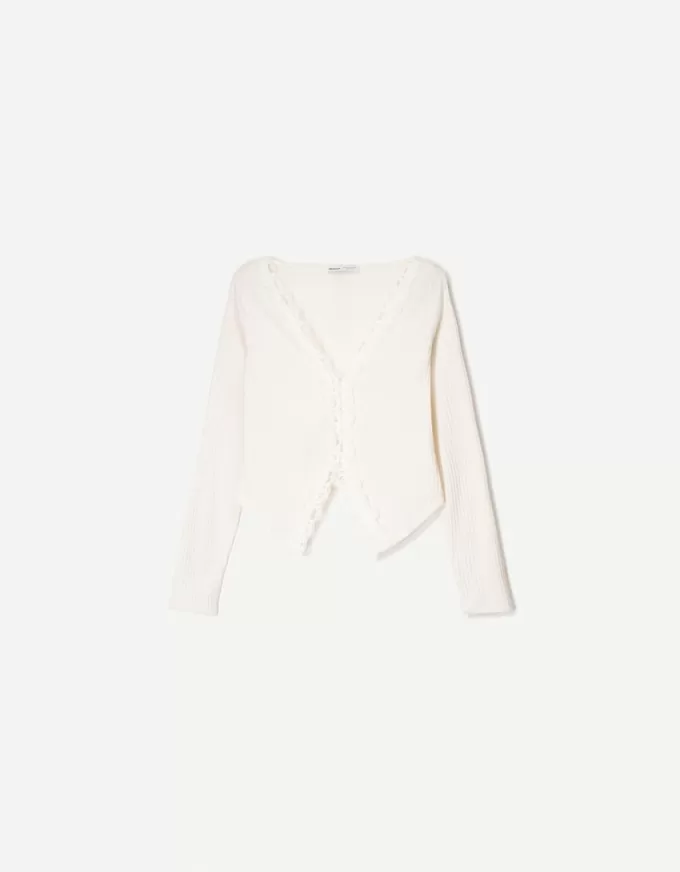 Long sleeve ribbed T-shirt with blonde lace