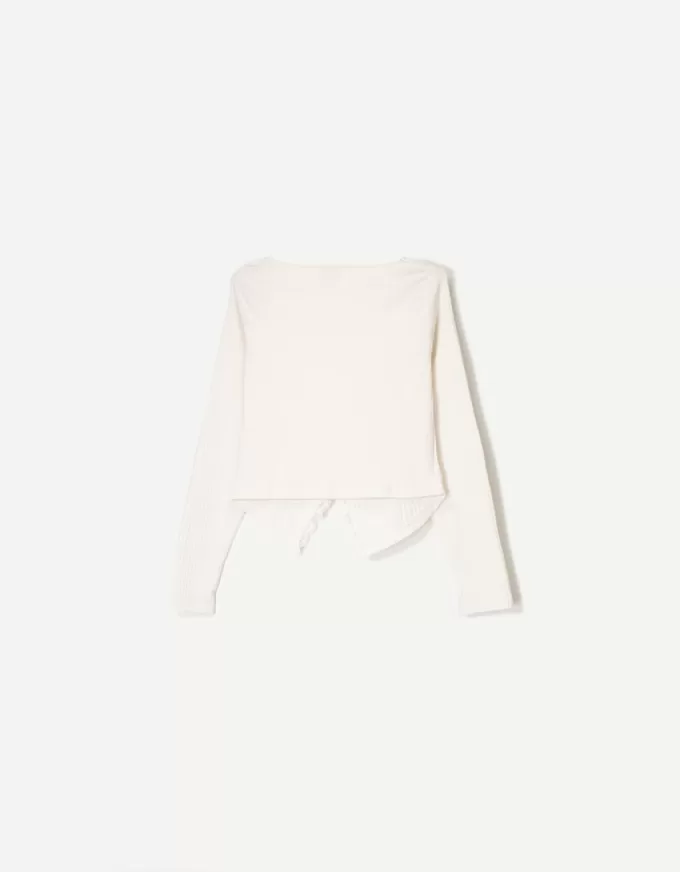 Long sleeve ribbed T-shirt with blonde lace