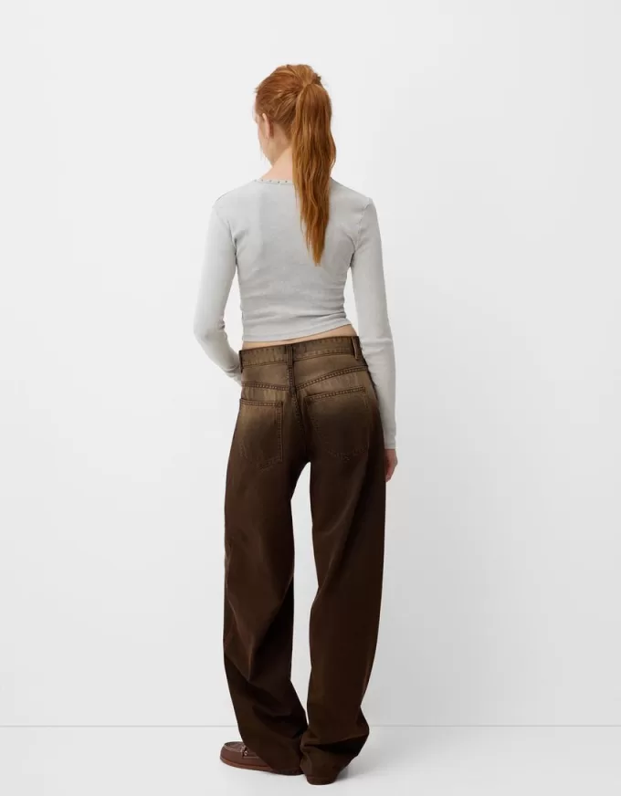 Long sleeve ribbed printed T-shirt with studs