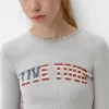 Long sleeve ribbed printed T-shirt with studs
