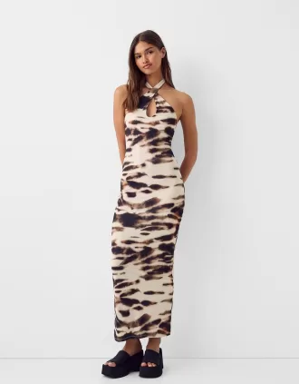 Maxi dress with crossover neckline