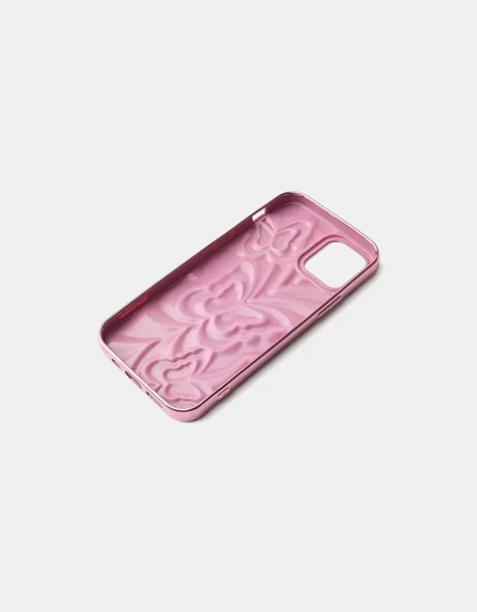 Metallic butterfly print cell phone case
