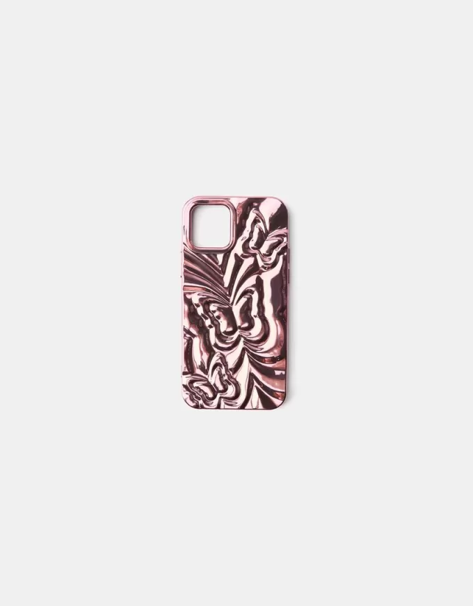 Metallic butterfly print cell phone case