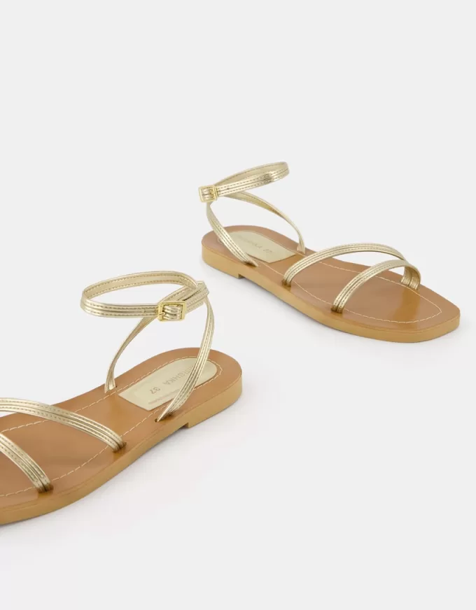 Metallic strap flat slider sandals Metallic strap flat slider sandals
