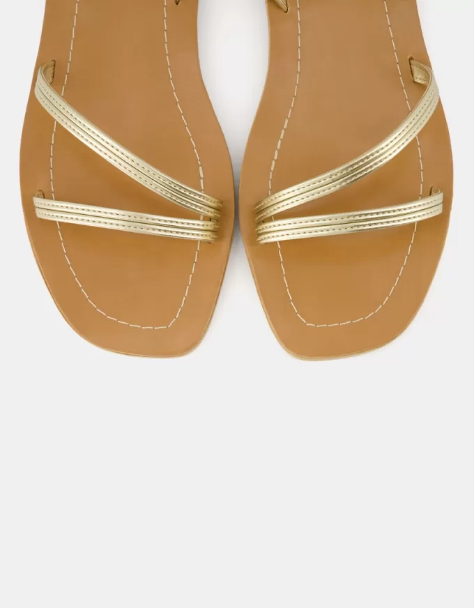 Metallic strap flat slider sandals Metallic strap flat slider sandals