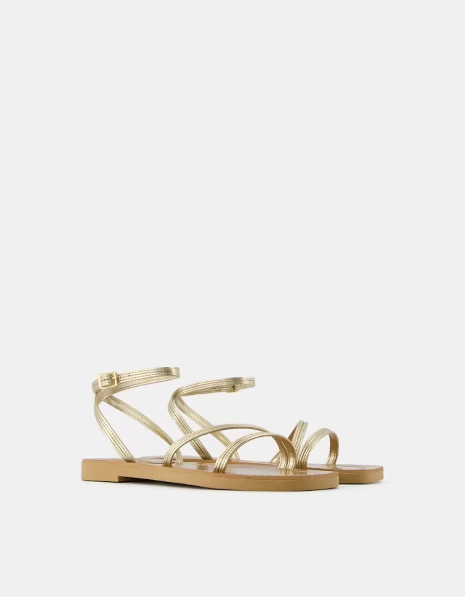 Metallic strap flat slider sandals Metallic strap flat slider sandals
