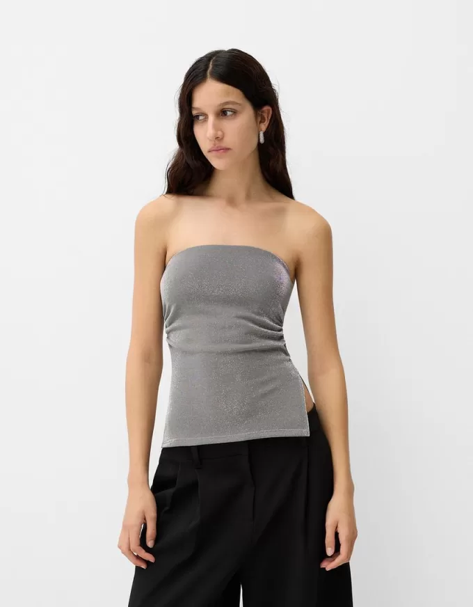 Metallic thread bandeau top with side vents