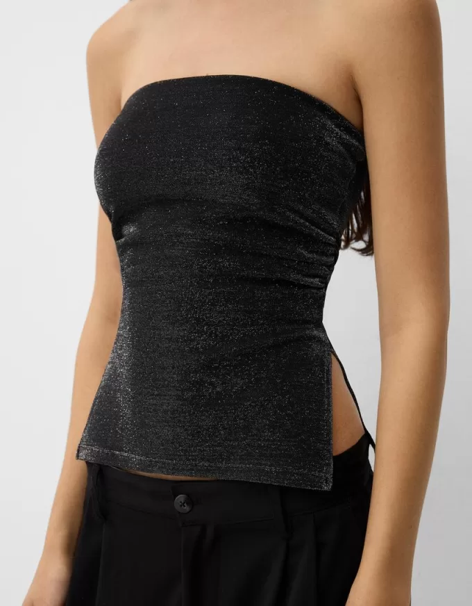 Metallic thread bandeau top with side vents