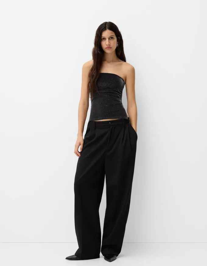 Metallic thread bandeau top with side vents