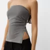 Metallic thread bandeau top with side vents