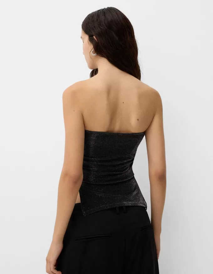 Metallic thread bandeau top with side vents