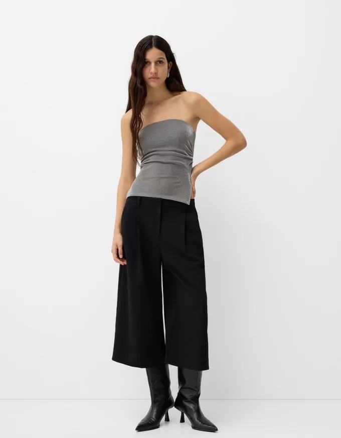 Metallic thread bandeau top with side vents