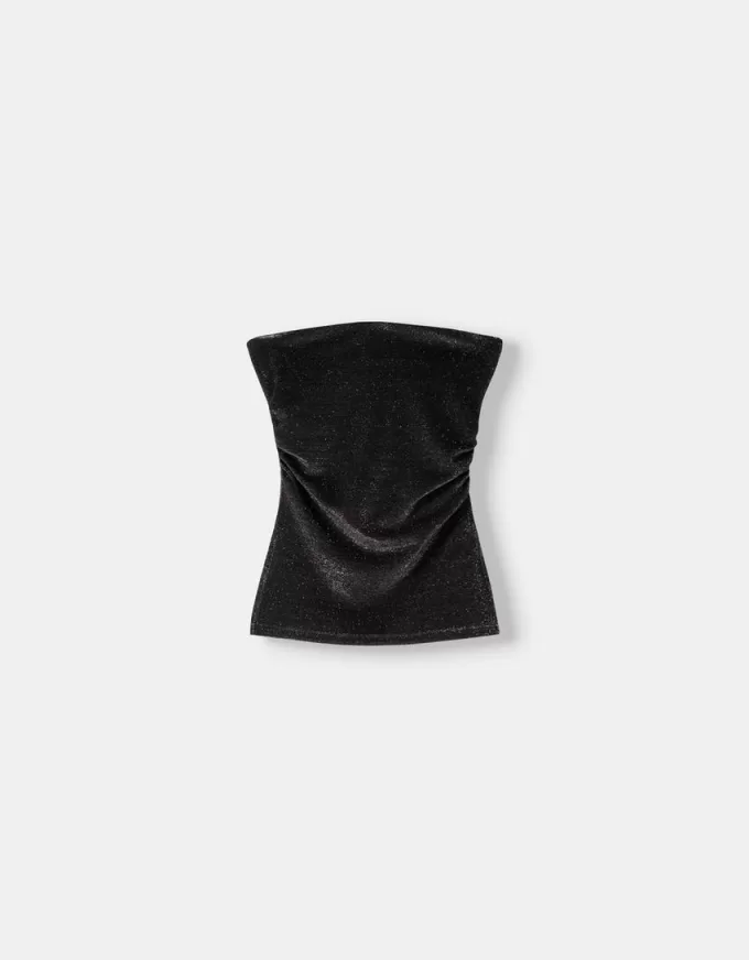 Metallic thread bandeau top with side vents