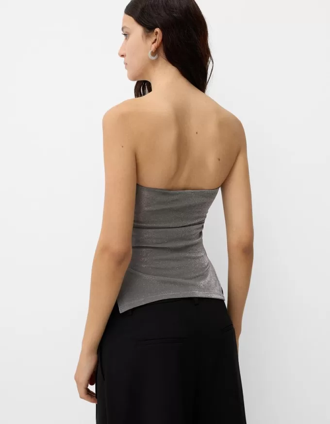 Metallic thread bandeau top with side vents