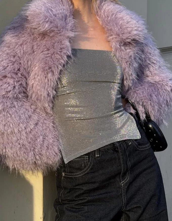 Metallic thread bandeau top with side vents