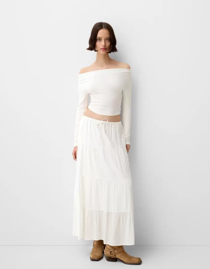 Midi skirt with elastic waist Midi skirt with elastic waist