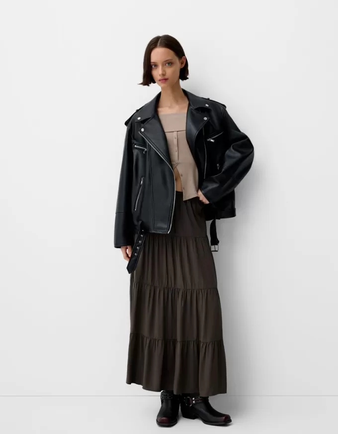 Midi skirt with elastic waist Midi skirt with elastic waist