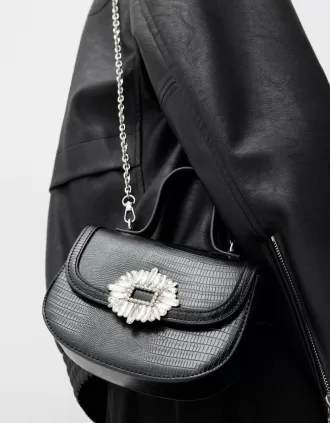 Minaudière with rhinestone clasp