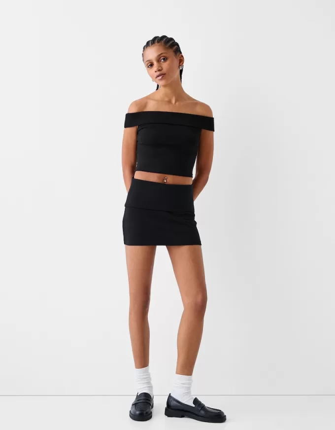 Mini fold-over-waist skirt