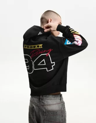 Nascar print boxy hooded sweatshirt