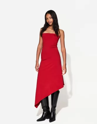 Off-the-shoulder asymmetric midi dress