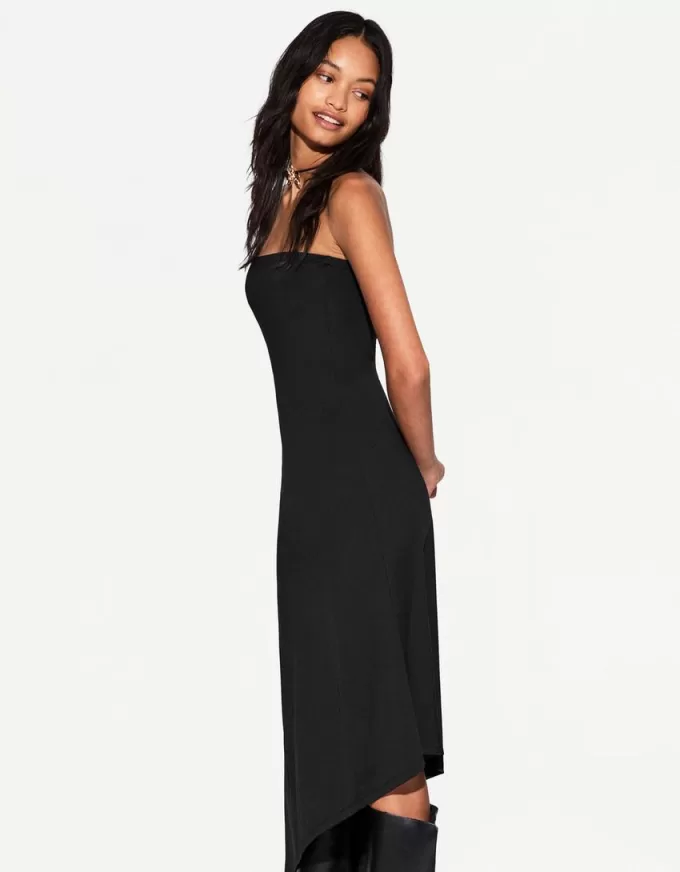 Off-the-shoulder asymmetric midi dress