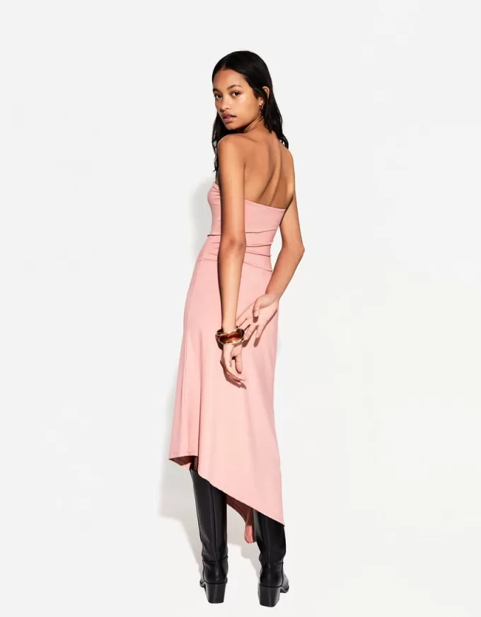 Off-the-shoulder asymmetric midi dress