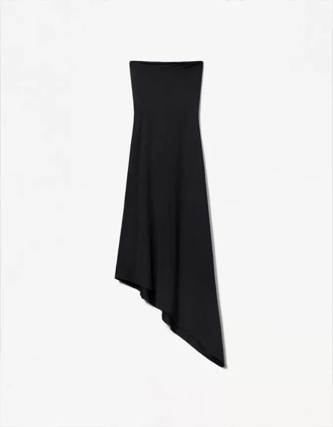 Off-the-shoulder asymmetric midi dress
