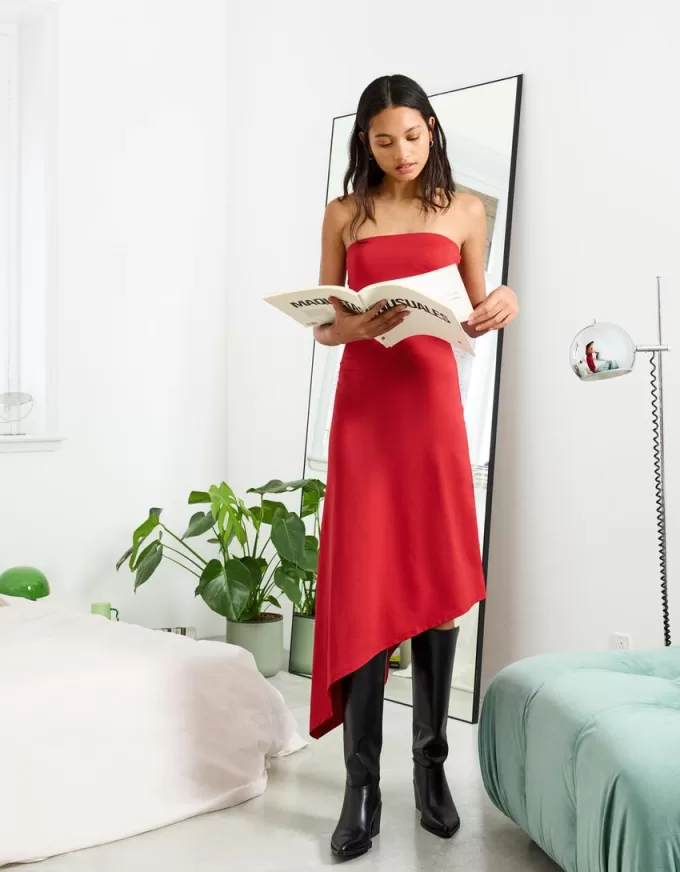 Off-the-shoulder asymmetric midi dress Off-the-shoulder asymmetric midi dress