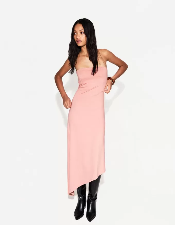 Off-the-shoulder asymmetric midi dress