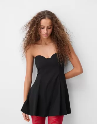 Off-the-shoulder flared mini dress with a sweetheart neckline