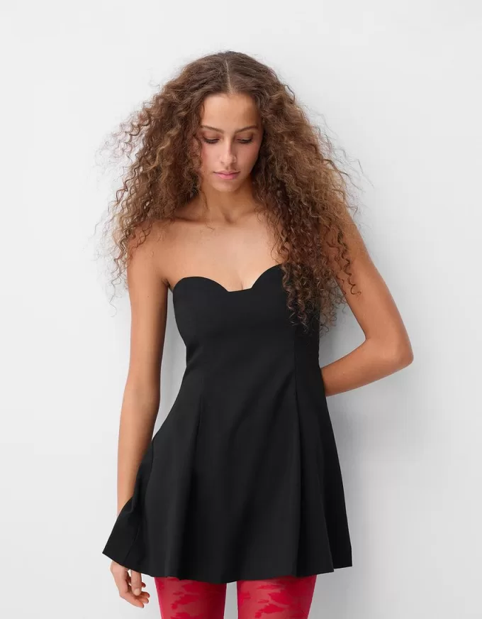 Off-the-shoulder flared mini dress with a sweetheart neckline