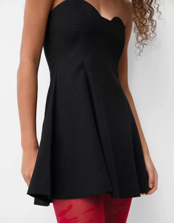 Off-the-shoulder flared mini dress with a sweetheart neckline