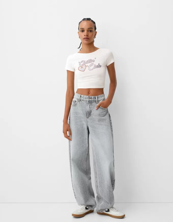 Open back T-shirt with rhinestones