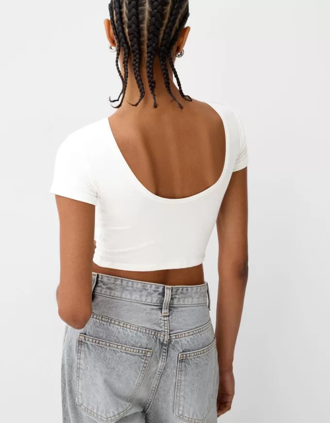 Open back T-shirt with rhinestones