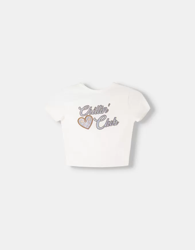 Open back T-shirt with rhinestones