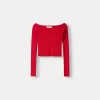 Open buttoned sweater with Bardot neckline